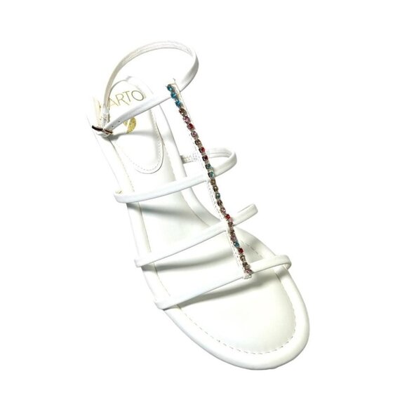 Franco Sarto Womens White Leather Rhinestones Kitten Heel Sandals Sz 8.5 New - Picture 7 of 15
